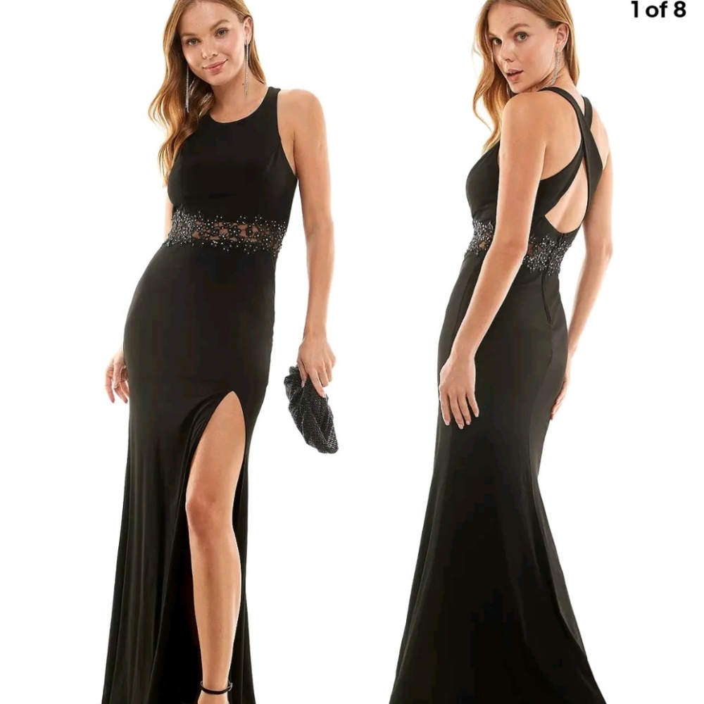 Prom Gown Black City Studios Size Juniors 17 Embellished  applique